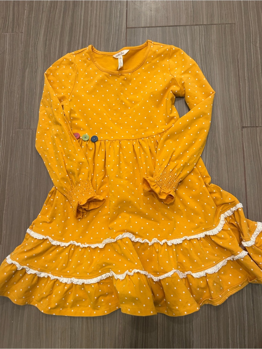 Matilda Jane Girls' Mustard Polka Dot Ruffle Dress